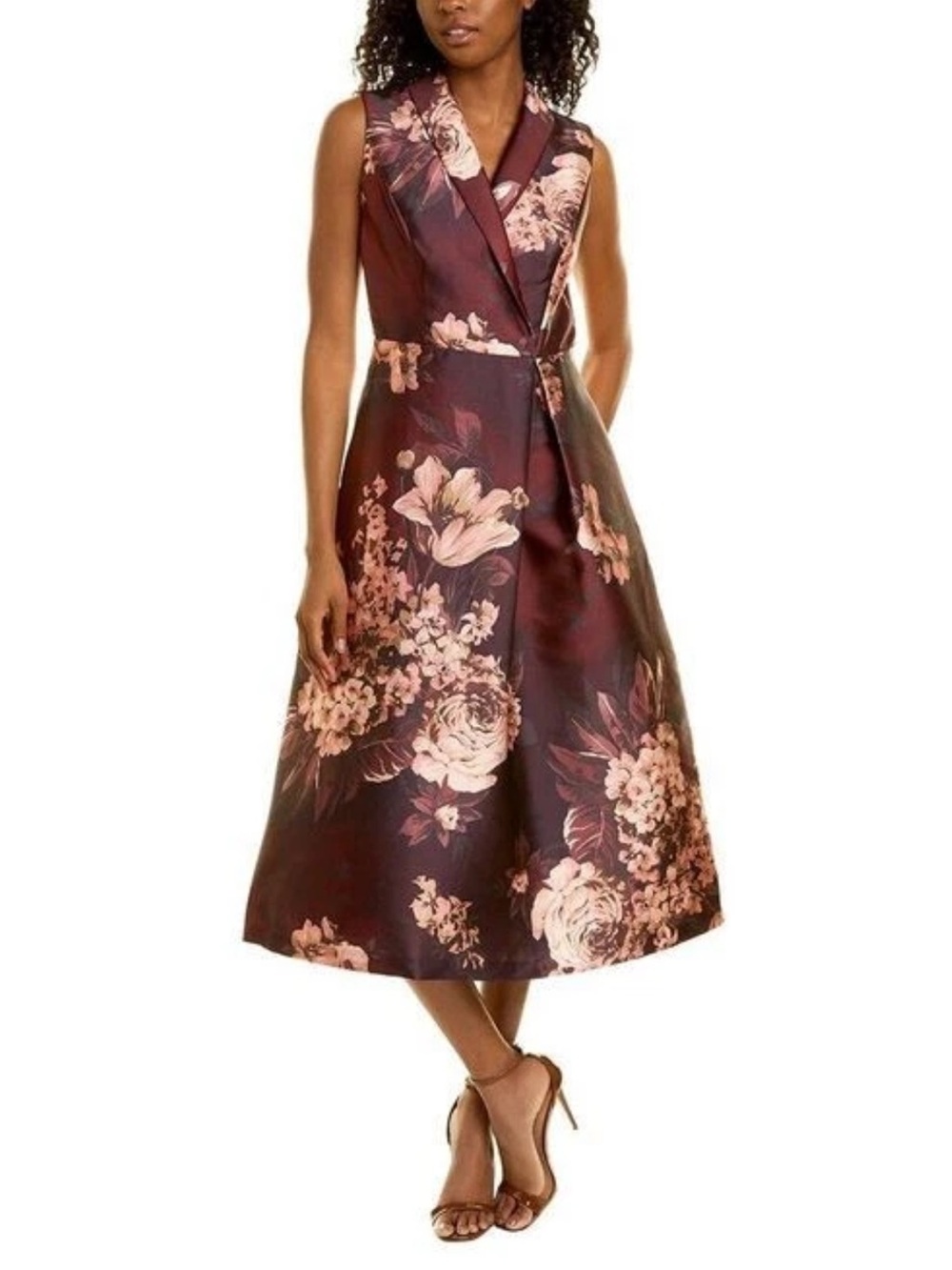 NWT Kay Unger Whitney T-Length Dress | Size 8 | Merlot Tulip Floral